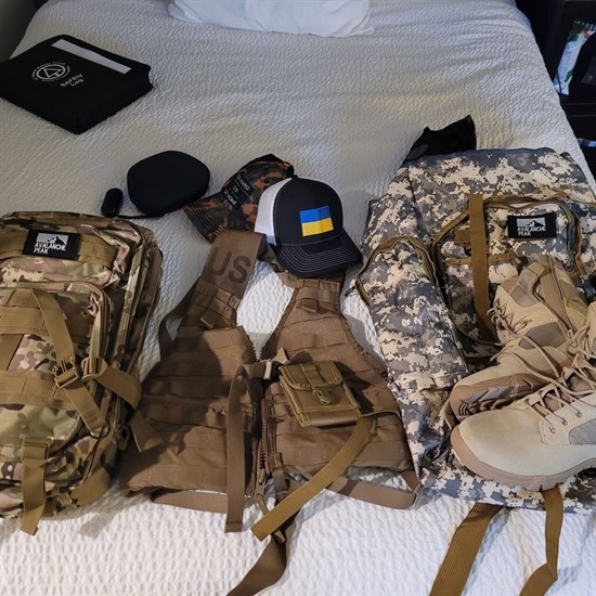 Some of the military supplies Joshua Robertson will be taking to Ukraine.