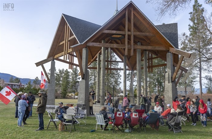 Members of the Great Canadian Cruise gather at Skaha Park in Penticton, Thursday, March 24, 2022. 