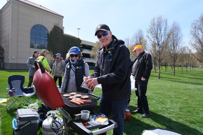 Stand with Ukraine volunteers hold a barbeque in Waterfront Park Saturday, April 16.
