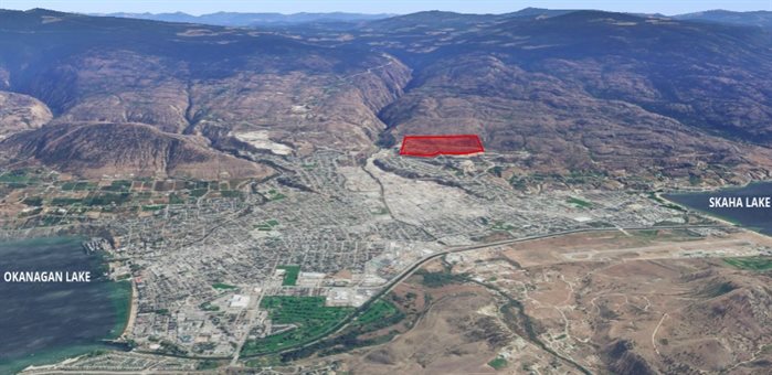 The red area shows where the 317-acrea North Wiltse lands are located above Penticton.