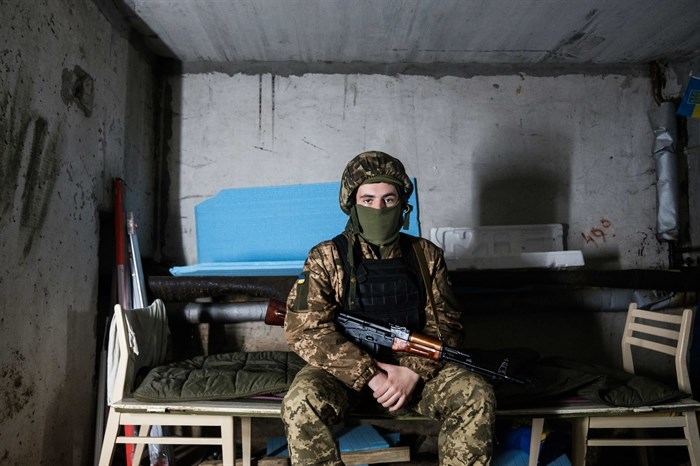 Northern Saltivka, Kharkiv, Ukrainian soldier Pasha in the basement of a destroyed building. Kharkiv, Ukraine.