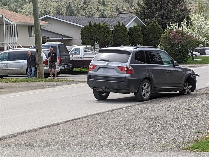 A BMW driver has been arrested following an erratic car ride in Kamloops, Monday, May 9, 2022, where the driver hit a police cruiser and continued going after driving over a spike belt.