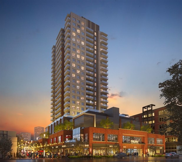 This rendering is of the new, higher and slimmer, highrise now proposed for the former RCMP site in Downtown Kelowna.