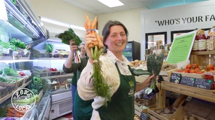 Staffers at Localmotive Low Waste Market in Penticton do the happy dance when people buy from small businesses. 