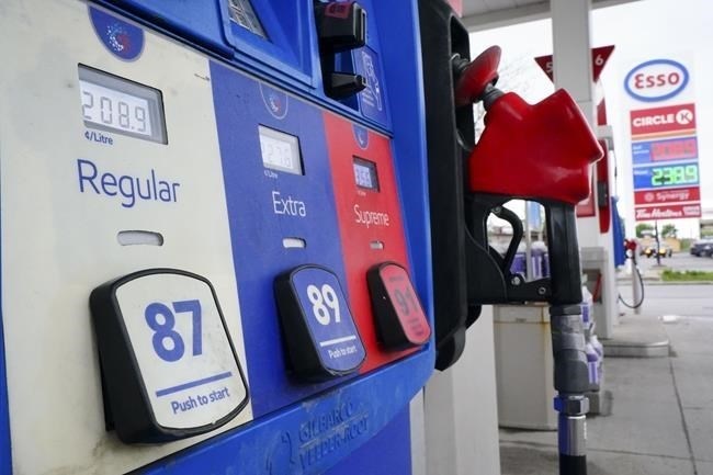 Gas prices are displayed in Carleton Place, Ont. on Tuesday, May 17, 2022. Gasoline prices continued to trend upward across much of Canada over the weekend and experts warn more increases are coming this week. 