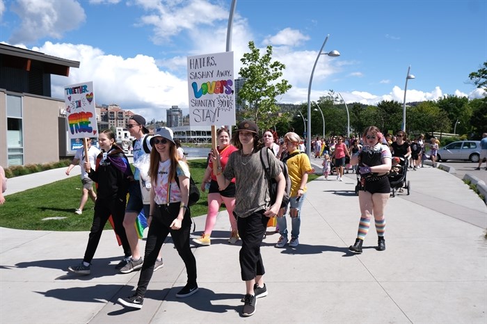 Participants in the Kelowna Pride march, Saturday, June 11, 2022 in downtown Kelowna.