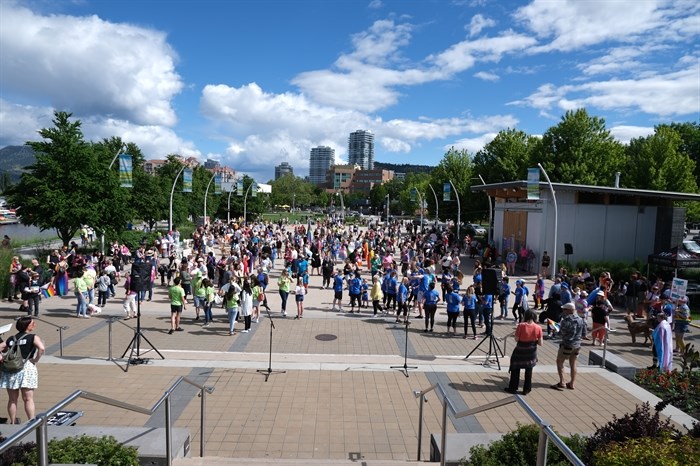 Hundreds gathered for Kelowna Pride Saturday in Stuart Park, June 11, 2022.