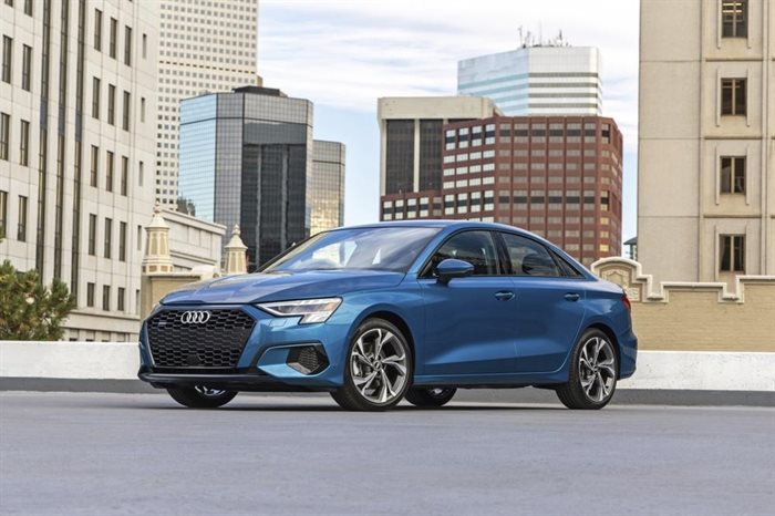 This photo provided by Audi shows the 2022 Audi A3, a compact luxury sedan with sharp looks, standard all-wheel drive and a premium interior. 