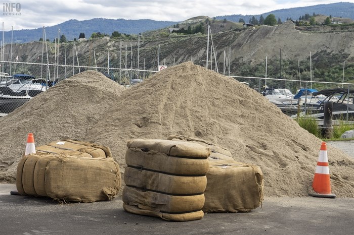 A pile of sand and sandbags.