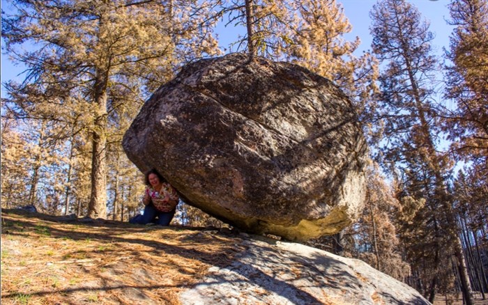 This shows Joanne Zebroff having some fun under the rock.