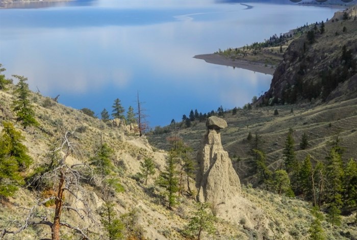 Coyote Rock with Kamloops Lake in the background.