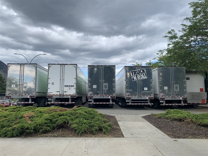 The Cirque du Soleil performers for the show OVO travel in 20 semi trucks as seen here at Sandman Centre in Kamloops, June 23. 
