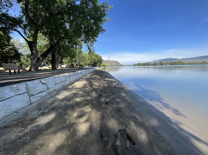 The new dike and pathway along the beach at Riverside Park in Kamloops.