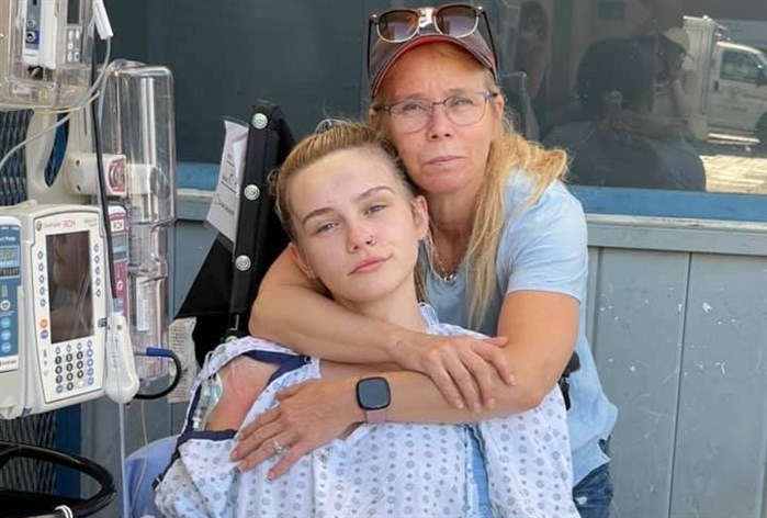 Katie Potts (left) after her accident July 11, 2021.