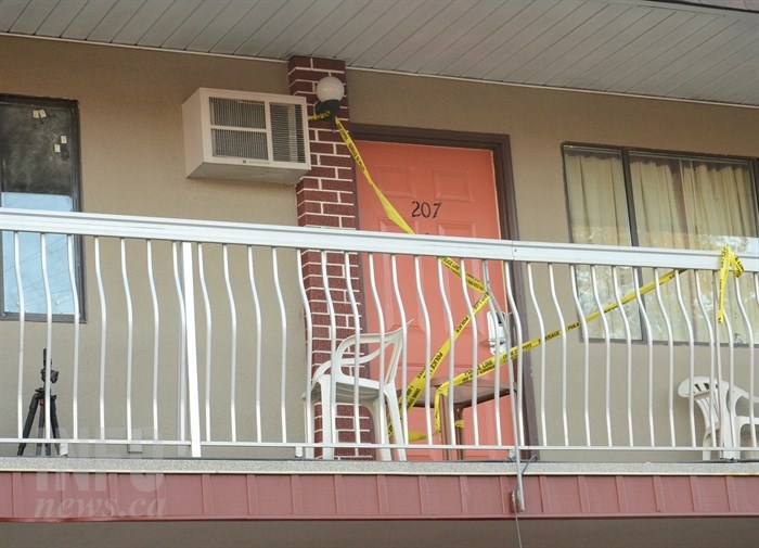 Police tape cordons off the motel room where Alishia Lemp was found dead in February 2020.