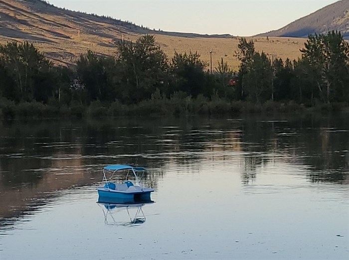A pedal boat on the loose floating past Westmount Elementary in Kamloops on June 25.