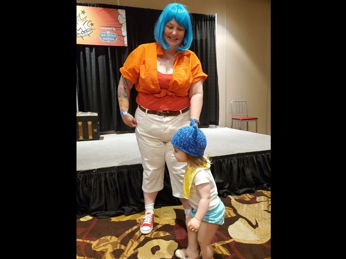 Cosplay artist Trikucian took her young daughter to her first cosplay event at the Kelowna Fan Experience, where they were dressed as Bulma and Baby Trunks from Dragon Ball Z.