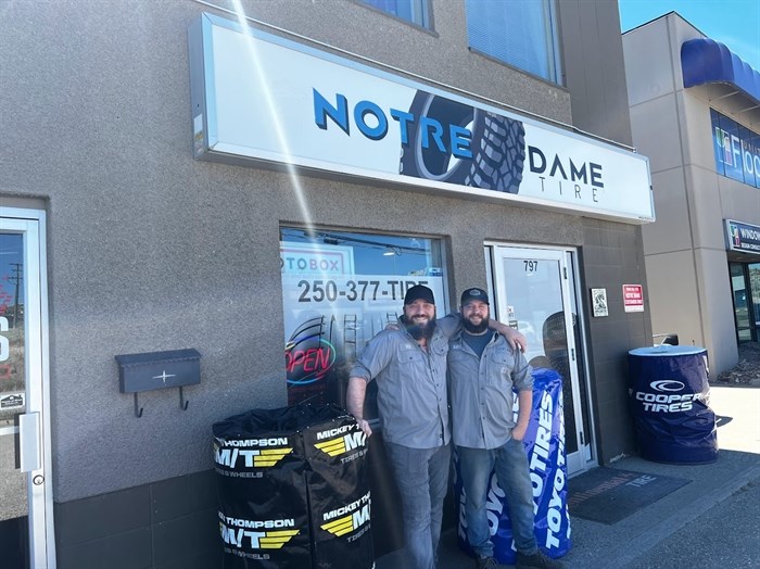 The storefront of Notre Dame Tire in Kamloops, British Columbia