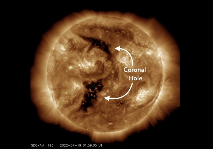 As of July 19, there were a couple of large coronal holes on the solar disk capable of producing high-speed solar wind that may keep the aurora action coming.