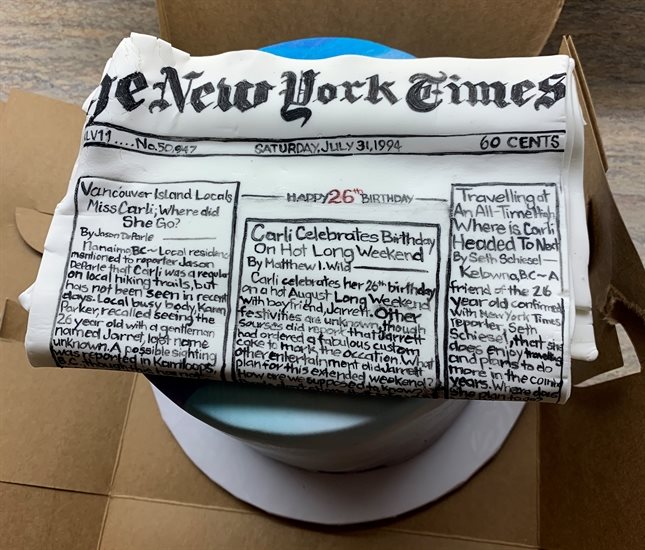 A New York Times cake made by Whisk Bakery + Cafe.
