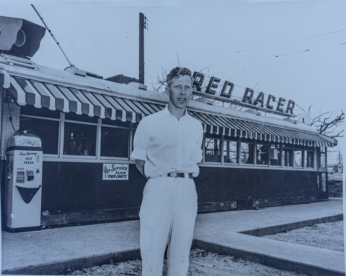 Jack Lawrence standing in front of his restaurant, the Red Racer in Penticton.