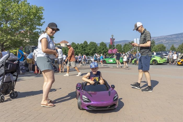 Some vehicles small enough for youngsters like Mattias Bazett to drive at the 2022 Okanagan Dream Rally. Cheering Mattias on were his parents Dave and Axelle.