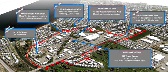 This shows the North Gateway area along with what is under construction and approved.