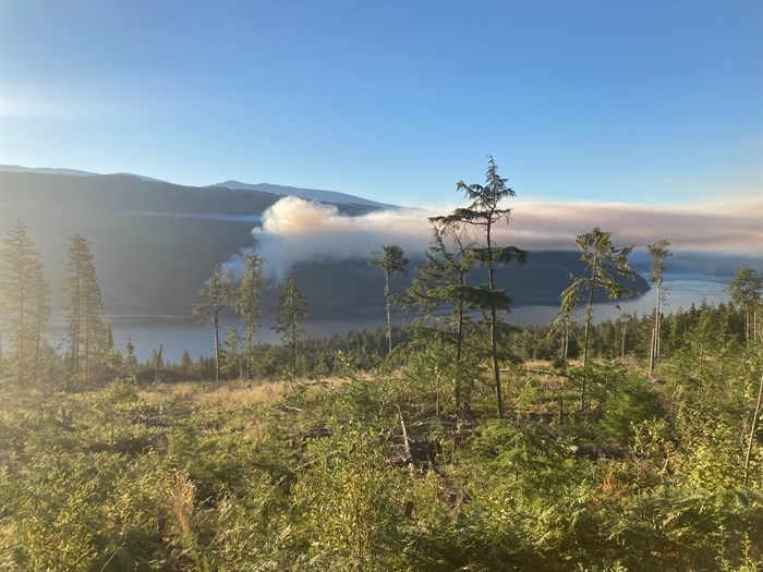 The Mt. Grice-Hutchinson wildfire, on the eastern side of the Seymour Arm of Shuswap Lake, is approximately 20 kilometres south of the community of Seymour Arm, Wednesday, Aug. 17, 2022. 
