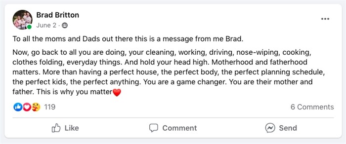 Many of Brad Britton's posts relate to family matters.