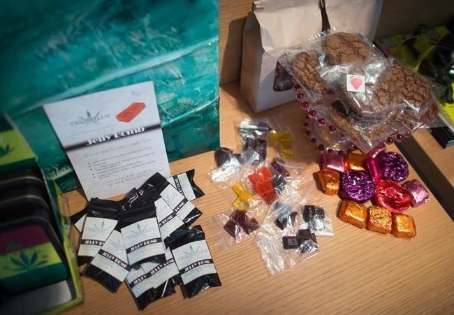 Edible marijuana products are displayed for sale at a medical marijuana dispensary in Vancouver, B.C., on Friday May 1, 2015.