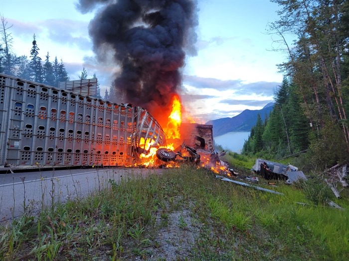 An accident along the Trans-Canada Highway, Aug. 28, 2022.
