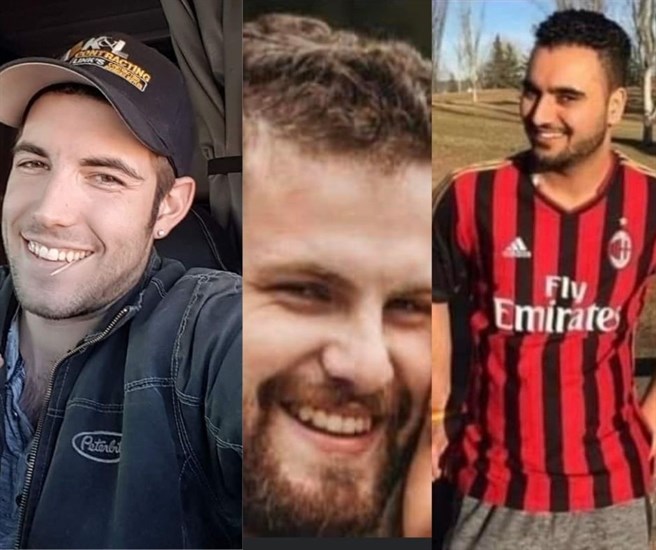 From left to right: Brandon Richard Johnson, Tanner Liefting and Jagsir Singh Gill all died following an accident on Highway 1, Aug. 28.