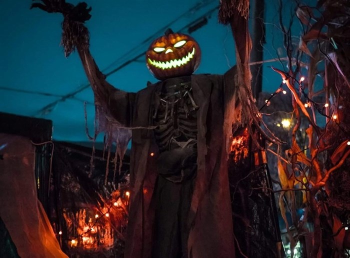 A scarecrow at Nelson's Haunt for Humanity, an interactive Halloween display in Kamloops, taken in 2019.