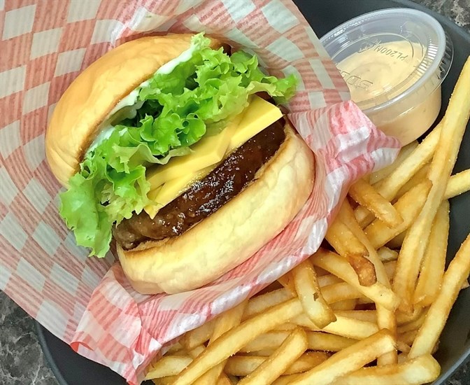 Burger and fries at Burger Joy Cafe in Kamloops. 