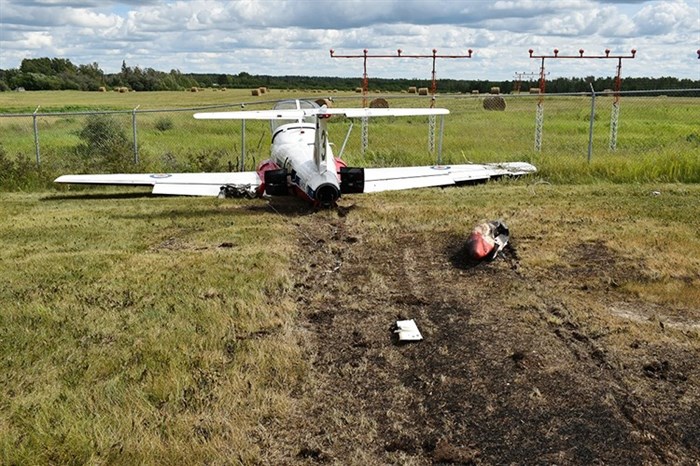 The Snowbird aircraft that crash landed in Fort St. John in July is seen in this submitted photo.