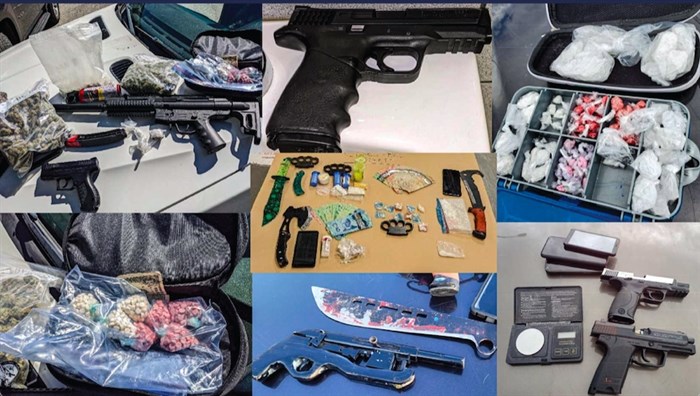 Guns, weapons and drugs seized by the RCMP from gangs in Kamloops and the Okanagan in July.