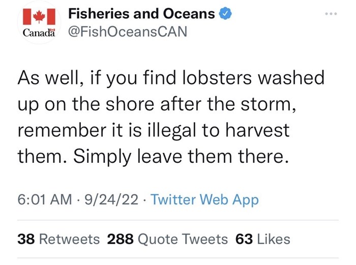 A deleted Tweet from Fisheries and Oceans.