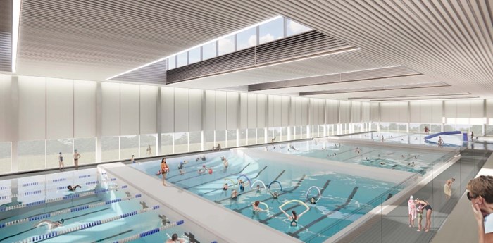 A conceptual design drawing of the 50-metre pool with two movable bulkheads.