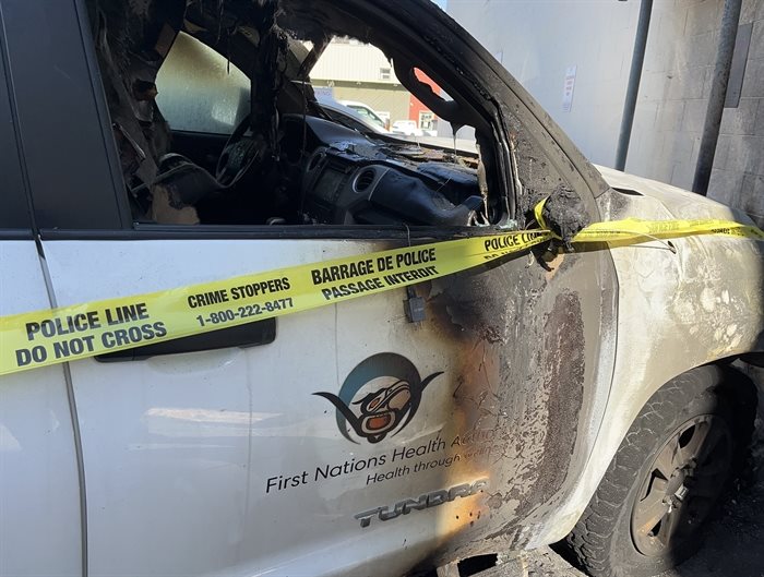 First Nations Health Authority burned vehicle at lot on Second Avenue and Lansdowne Street in Kamloops. 