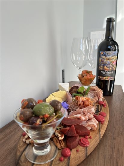 A charcuterie board and bottle of wine will be served to guests staying at the new eco-friendly accommodations.