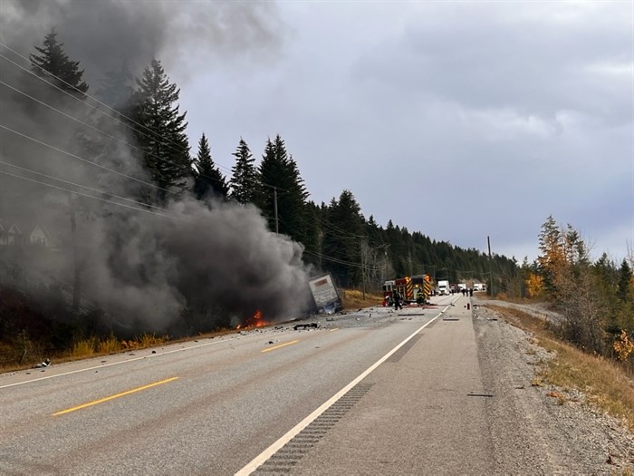 A transport truck and SUV collided on Highway 95 south of Golden, Oct. 27, 2022.