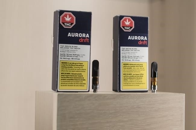 Aurora THC vaping cartridges are photographed at the Ontario Cannabis Store in Toronto on Friday, January 3, 2020. 