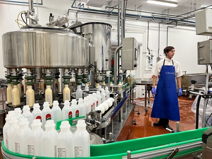 FILE PHOTO - A packaging facility at Blackwell Dairy Farm in Kamloops where an employee is bottling eggnog.