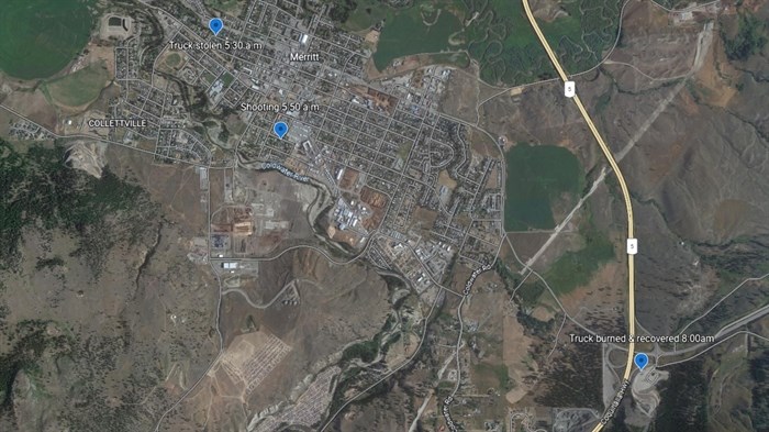 A map of where the incidents occurred in Merritt