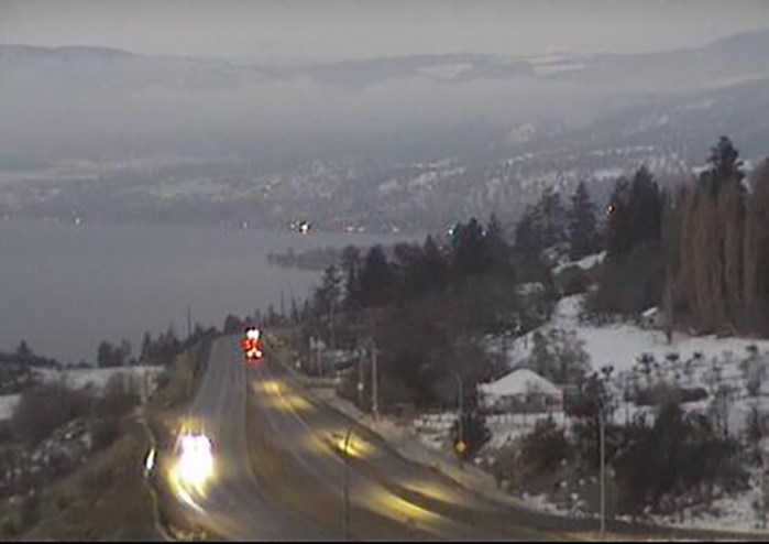 Highway 97 between West Kelowna and Peachland at 7 a.m. this morning, looking south. 