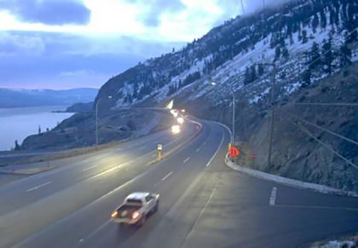 Highway 97 at 7 a.m. this morning, looking south between Peachland and Summerland.