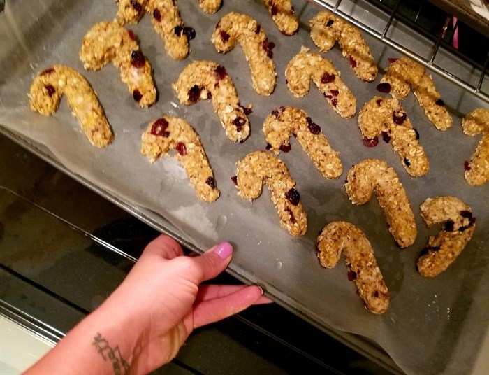 Kamloops resident Jessi Henry making vegan dog and horse treats in Christmas shapes. 
