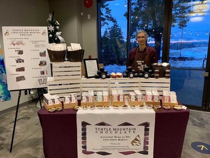 Tony Abraham, co-owner of Turtle Mountain Chocolate, at the Winter Market at Predator Ridge in Vernon. 
