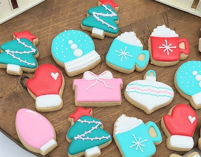 Colourful sugar cookies made for the holiday season by Lisha Belliveau of Enchanted Artisan Cookies in Kamloops. 