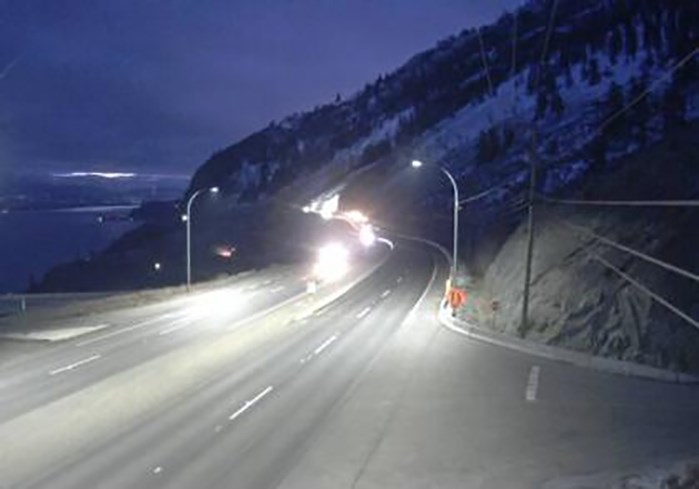 Highway 97 about six kilmetres north of Summerland around 7 a.m. this morning, looking south.